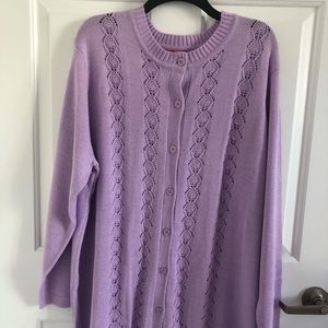 Purple WomanWithin Crew Neck Front Buttons Sweater